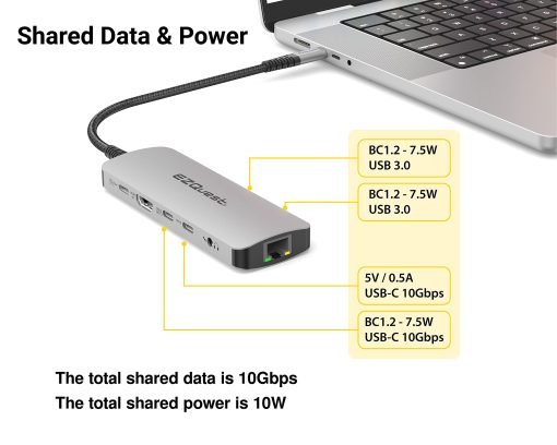 Estacion de acoplamiento de concentrador USB C de EZQuest 10 en 1 con HDMI 4K 60Hz, Ethernet 1 Gbps, 2 puertos USB C Gen 2 de 10 Gbps, 1 puerto USB C PD 3.0, 2 puertos USB A 3.0, Puerto de audio, SD/Micro SD, compatible con ordenadores USB-C - Imagen 3