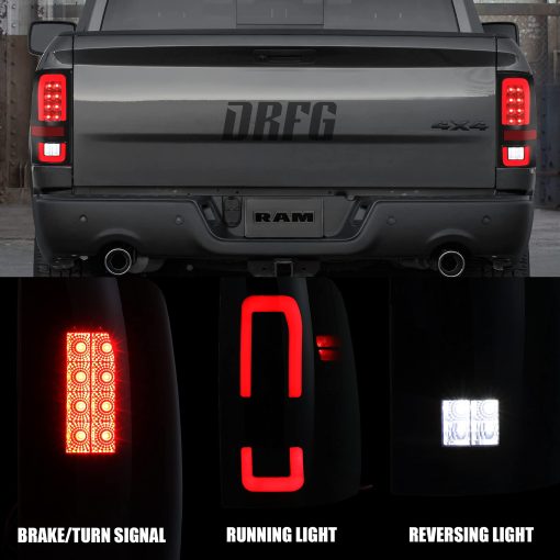 Ensamblaje de luces traseras LED Compatible para Dodge Ram 2009 1500, Ram 1500 2500 3500 2010-2018 Luces traseras de freno humeante negras, lamparas traseras, lado del pasajero y del conductor (solo compatible con el modelo estandar de luces traseras no LED) - Imagen 2