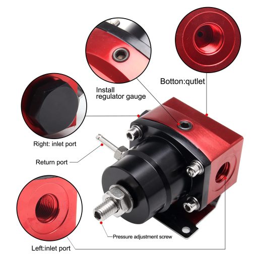 Kit de regulador de presion de combustible EFI WENJTP con medidor de presion de 0-100psi AN6-6AN, ajustable de aluminio, conexiones universales para manguera de combustible en negro y rojo HTRACING - Imagen 6