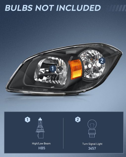 Ensamblaje de faros Nilight para Chevy Cobalt 2005-2010 Pontiac Pickup 2005-2009 Faro de Repuesto Negro con Reflector ambar Lado del Conductor y del Pasajero, Garantia de 2 Años - Imagen 2