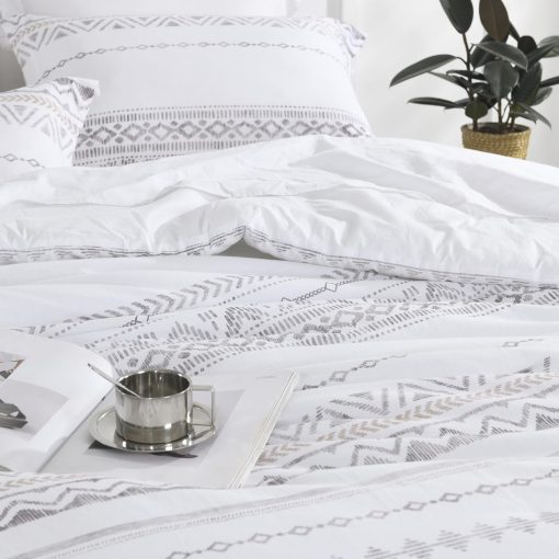 Juego de Edredon CozyDH Boho Tamaño King - 100% Algodon Egipcio de Fibra Larga Diseño Moderno con Geometrico, Moderno Transpirable Ligero Juego de Ropa de Cama para Todas las Estaciones con Fundas, 90"x104", Gris/Blanco, 3 Piezas - Imagen 8