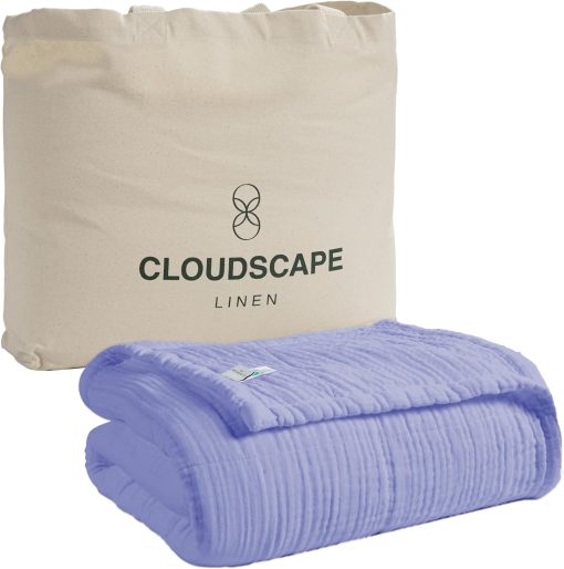 Manta de Muselina de 8 Capas Tamano Queen Lavanda | Manta de Algodon 100% Tamano Queen para Sofa, Cama, Sofa | Manta de Gasa Pre Lavada Tamano Queen para Todas las Temporadas | Mejores Regalos de Manta para Mujeres (Lavanda - 92 x 92)