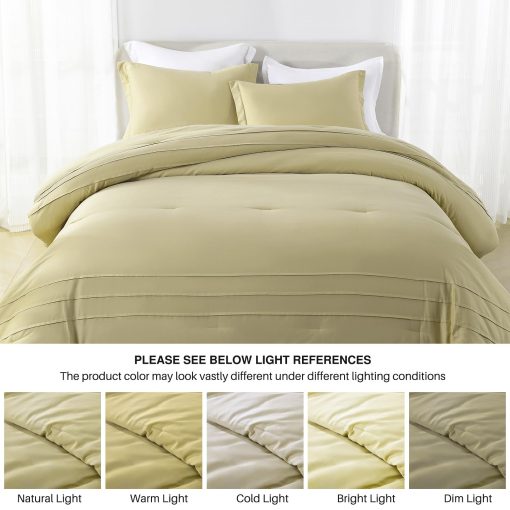 Juego de Edredon de Lujo de Algodon Queen - Edredones de Algodon de Fibra Larga para Cama Queen, Juego de Ropa de Cama Beige con Edredon Queen y 2 Fundas de Almohada - Imagen 7