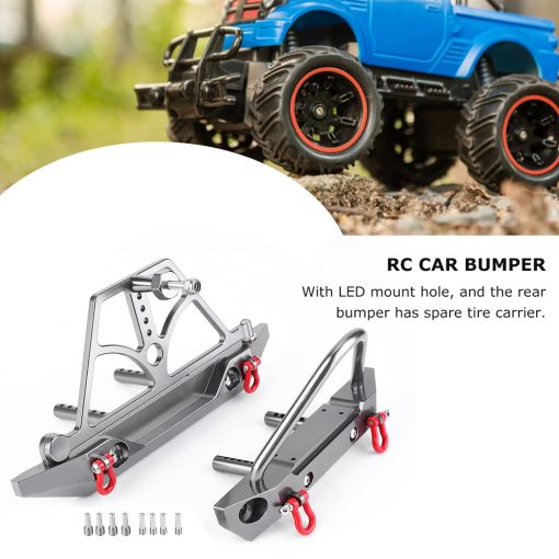 Parachoques para RC Crawler, Juego de Parachoques Delantero Trasero de Metal de Carreras CNC con Porta-llanta de Repuesto para SCX10 SCX10 II - Imagen 7