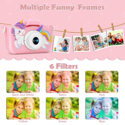 Camara de Juguete para Niñas y Niños de 3 4 5 6 7 8 9 10 Años, Camara Digital Infantil con Funda Protectora de Silicona, Camara para Niños, Camara para Niñas con Tarjeta SD de 32GB Rosa - Imagen 5