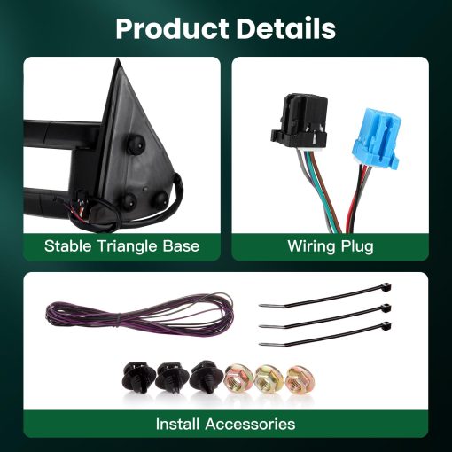 Espejos de remolque SCITOO Espejos exteriores para Chevy para GMC 2007-2014 para Silverado/para Sierra Par de espejos retrovisores con control de potencia, calefaccion, señal de giro, luz de marcha atras, plegado y extension manual - Imagen 5
