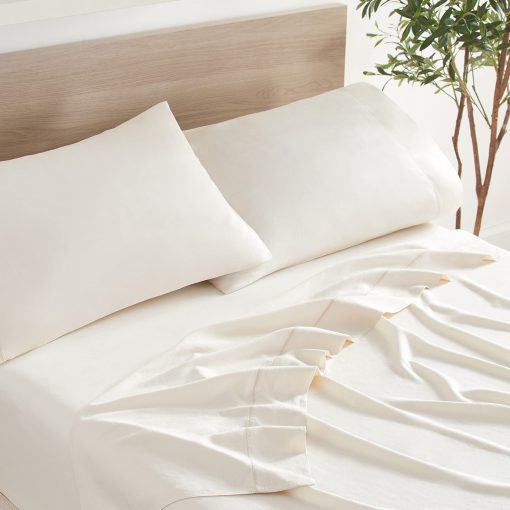 Juego de sabanas de lino de eucalipto Aston & Arden - Sabanas de cama clasicas y sostenibles de Lyocell Tencel para un sueno fresco, suave, transpirable y comodo, California King, Crema de Latte - Imagen 3