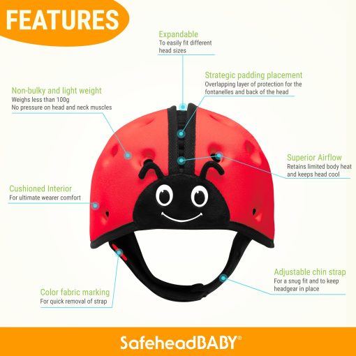 Casco de seguridad para bebe SafeheadBABY galardonado con premios Casco para bebe para gatear y caminar Ultraligero Protector de cabeza para bebe expansible y transpirable Cascos de proteccion para la cabeza del bebe - Dino Verde - Imagen 2