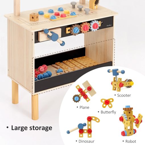 Banco de trabajo de madera para ninos PairPear, Banco de herramientas para ninos pequenos, Banco de trabajo de juguete de madera con caja de herramientas, taladros de juguete y martillo para jugar a la construccion, Regalo para ninos y ninas de 3 anos en adelante - Imagen 3