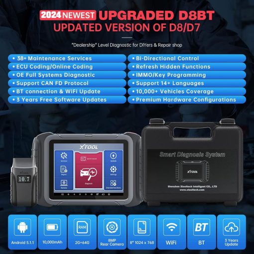 XTOOL D8BT 2023 Nueva Herramienta de Diagnostico Automotriz Actualizada, Actualizaciones de 3 anos ($600 de valor), Control Bidireccional, Codificacion de ECU, Diagnostico OE Completo y 38+ Resets, Programacion de Llaves, Reinicio del Cigüenal, CAN FD - Imagen 2