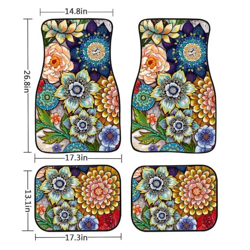 TOADDMOS Tapetes de Piso para Automovil con Estampado Floral Boho, Juego de Alfombrillas Delanteras y Traseras, Ajuste Universal, Conjunto de 4 para Mujeres Ninas - Imagen 7