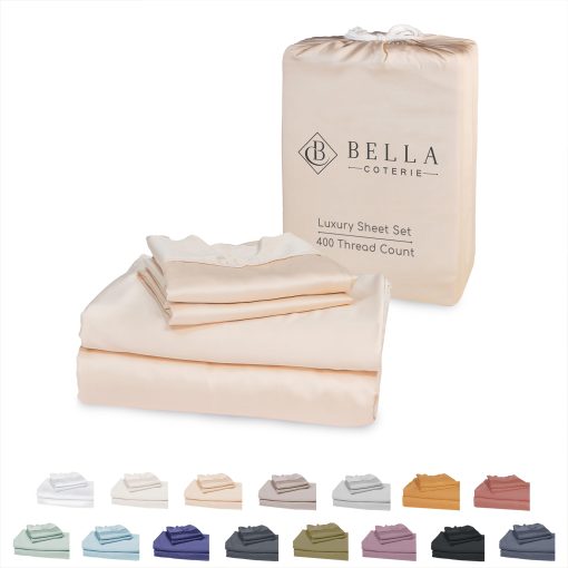 Juego de sabanas de lujo Bella Coterie Twin XL Size | Bambu viscosa cultivado organicamente | Ultra suave | Refrigeracion para los durmientes calurosos | Bolsillo profundo de 18" [Champagne]