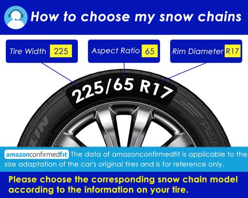 Cadenas de Nieve Auto Fijacion en 1 Minuto de Instalacion Rapida y Facil, Cadenas de Neumaticos Portatiles y Reutilizables para Emergencias Universales para Automoviles de Pasajeros, Camionetas y SUV - Juego de 2 - Imagen 5