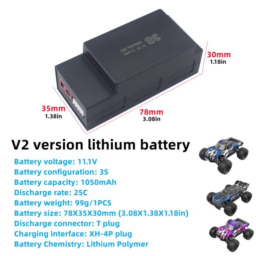 Fytoo 2PCS 11.1V 1050mAh 3S Bateria de Litio de Actualizacion para MJX H16 H16P H16E H16H H16DR H16SC H16BM 16027 14301 JC16EP RCM029 HP161 HB17 RC Coche de Alta Velocidad Modelo de Juguete de Carreras Competitivas - Imagen 2