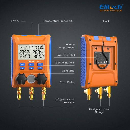 Manifold Digital Elitech con Valvula de 2 Vias y Pinzas Termometro para Sistemas HVAC, LMG-10 - Imagen 8