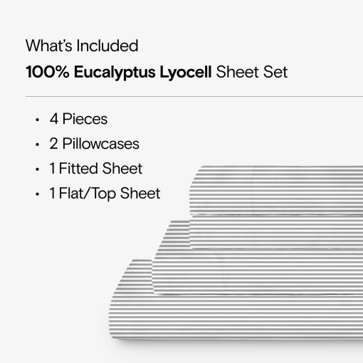 Juego de sabanas SIJO AiryWeight Tencel, 100% Lyocell derivado de Eucalipto, Suaves como la mantequilla, Ganador de Mejores Sabanas Refrescantes 2022 por Architectural Digest - 4 piezas - 2 Fundas de almohada 1 Ajustable 1 Superior (Raya, Queen) - Imagen 2