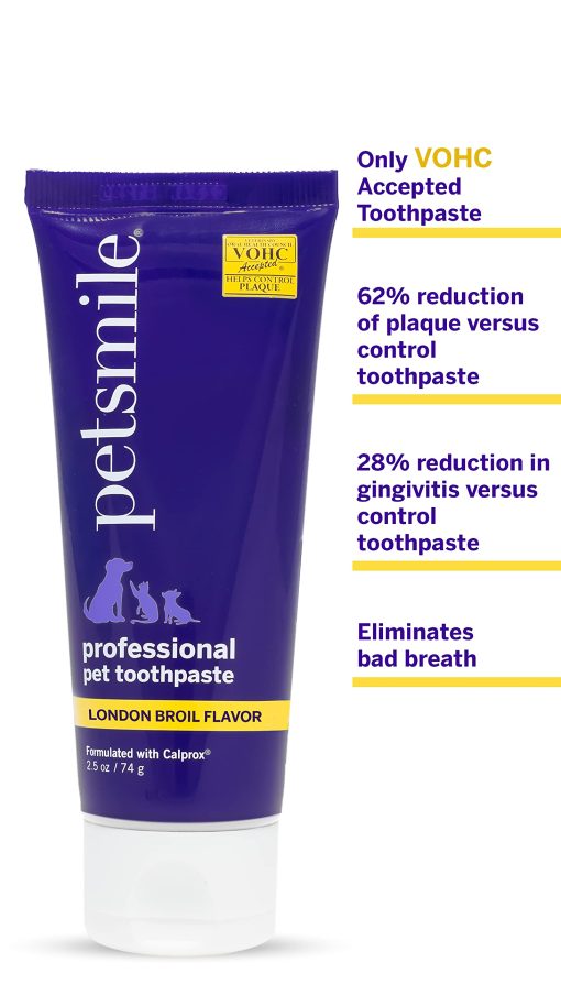 Kit de Cepillado Profesional para Mascotas Petsmile - Cepillo y Pasta Dental para Gatos y Perros - Control de Placa, Sarro y Mal aliento - Pasta Dental Aceptada por VOHC - Suministros para la Limpieza de Dientes (London Broil, 2.5 Oz) - Imagen 3