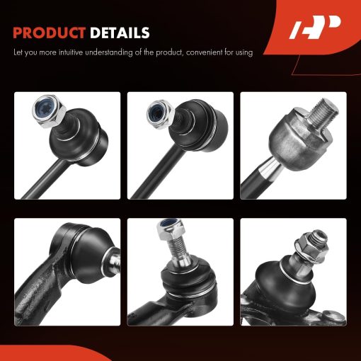 Conjunto de 8 piezas A-Premium, Barra estabilizadora delantera, Junta de la rotula inferior, Extremo de la barra de acoplamiento interno y externo, Compatible con Volkswagen Jetta 08-18, Golf 10-14, Eos 07-16, GTI 06-14, Rabbit 06-09, R32 08, Audi A3 06-09 - Imagen 7