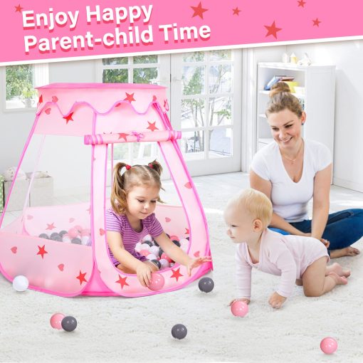 Tent Ball Pit para Bebes con 50 Bolas, Tienda de Juego Pop Up para Ninas, Juguetes de Princesas para Ninos Casa de Juegos Interior y Exterior con Bolsa de Transporte (Rosa: Rosa/Blanco/Gris, 109x90cm/50 Bolas) - Imagen 5