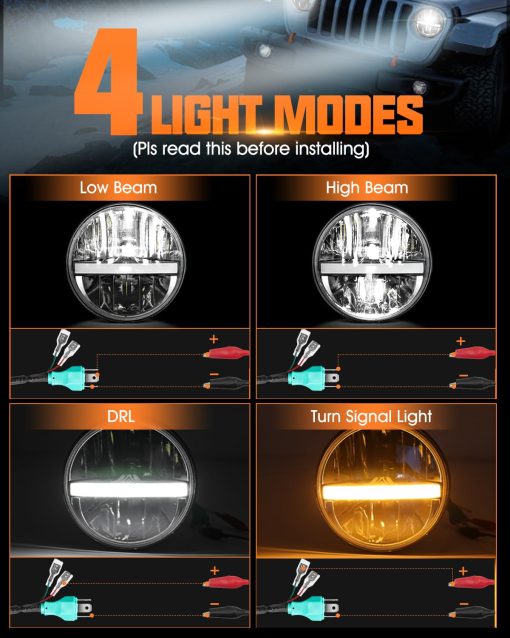 Faro Led redondo de 7 pulgadas UNI-SHINE con Reflector 6024 Led Faro 7'' con Luz de Giro ambar Luces Diurnas Blancas  Aprobado por DOT Luces Altas/Bajas Compatible con Jeep Wrangler JK TJ CJ Compatible con Chevy - Imagen 3