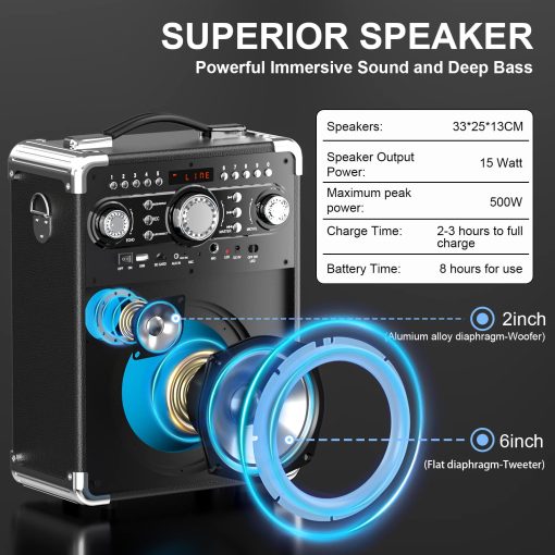Maquina de Karaoke HWWR con 3 Microfonos para Adultos y Ninos, Altavoz de Karaoke Portatil con Luces DJ, Altavoz Bluetooth para Fiestas en Casa, Reuniones - Imagen 2