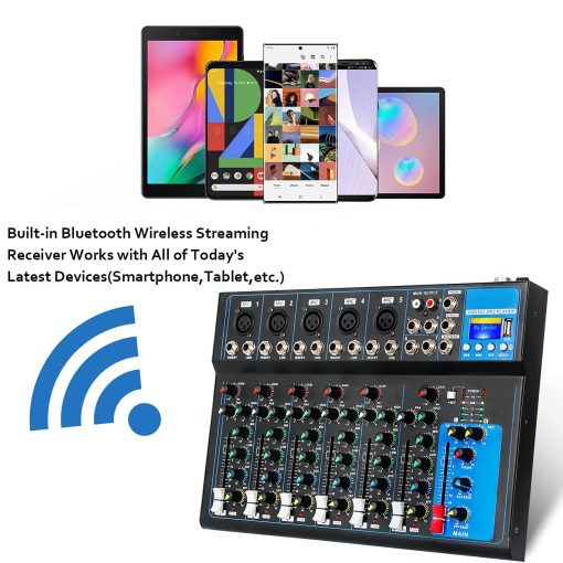 Mezclador de audio portatil Depusheng HT7 Bluetooth con consola de mezcla de sonido DJ USB MP3 Jack 48V Power para grabacion de computadora, 7 canales de mezcla de bandas para grabacion de estudio - Imagen 6