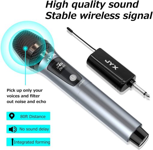 Microfono inalambrico JYX, sistema profesional de microfono dinamico de mano UHF de metal con receptor recargable de 1/4''(6.35mm), para amplificador, sistema de sonido PA, canto de karaoke, boda, fiesta, discurso, iglesia - Imagen 5