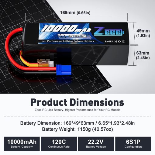 Bateria Lipo Zeee de 6S 10000mAh 22.2V 120C Pack Blando con Conector EC5 y Placas Metalicas para Coche RC Camion Desierto Carreras Tanque Pasatiempos RC (2 Pack) - Imagen 2