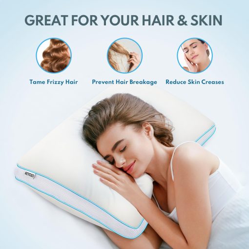 Set de 1 Almohada HEYCUZI Tamaño Queen para Dormir - Relleno Esponjoso de Microfibra Alternativa y Espuma de Memoria, Almohada Suave con Fuelle para Durmientes de Lado, Espalda y Estomago, Almohadas Transpirables de Hotel (Mediano) - Imagen 5