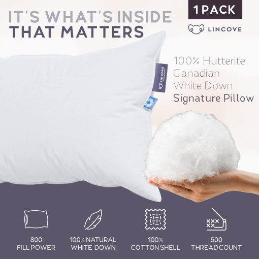 Almohada de lujo para dormir Lincove Signature 100% Natural Canadian White Down - 800 Fill Power, Funda de Algodon de 500 Hilos, Hecha en Canada, King - Firme, 1 Paquete - Imagen 2