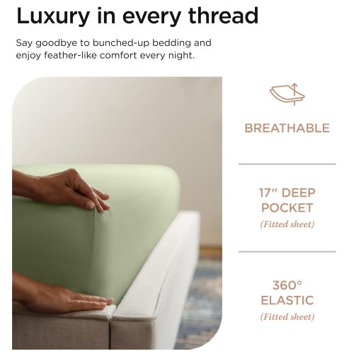 Juego de sabanas de lujo Threadmill de algodon Supima, Juego de sabanas de algodon suave de 1000 hilos para cama tamaño Full, 4 piezas Juego de sabanas Full en verde salvia, Juego de sabanas con bolsillo profundo de calidad de hotel de 5 estrellas - Imagen 5