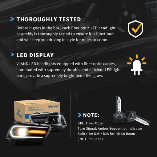 Faros LED VLAND Compatibles con Dodge Charger 2011 2012 2013 2014 (No compatible con 2012 Dodge Charger SE) con Senal de Giro Secuencial de ambar, Bombillas D2H/D2S (No incluidas) para Doble Haz - Imagen 5