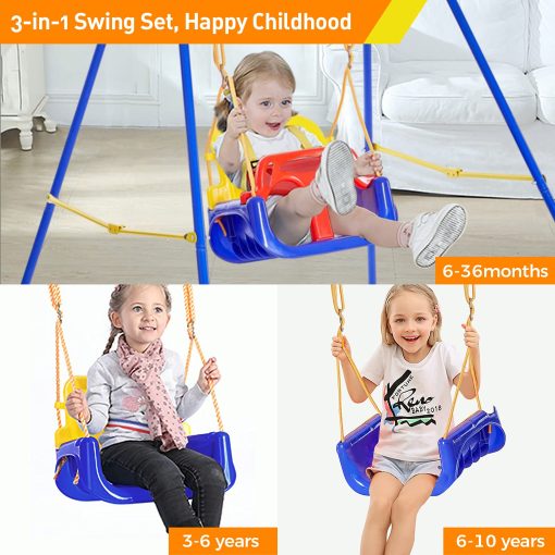 FUNLIO 3-en-1 Juego de Columpios para Bebes con 4 Bolsas de Arena, Columpio para Interior/Exterior con Soporte Metalico Plegable, Juego de Columpios para Niños para Patio Trasero, Instrucciones Claras, Facil de Armar y Almacenar - Imagen 3