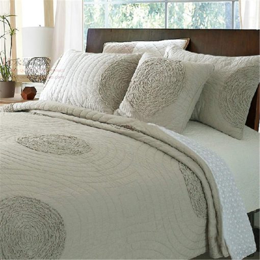 Juegos de Edredon ABREEZE de Algodon Rustico, Edredon y Cobertor Conjunto de Ropa de Cama Estilo Granja Desgastado Juegos de Colchas Lecho Taupe Gris Rey Patrones Florales Clasicos 3D - Imagen 3