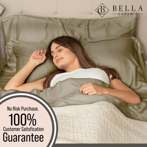 Juego de sabanas de lujo Bella Coterie Luxury Queen Bamboo | Cultivado organicamente | Ultra suave | Ideal para los que duermen en calor | Bolsillo profundo de 18" | Viscosa hecha de bambu [Verde Oliva] - Imagen 5