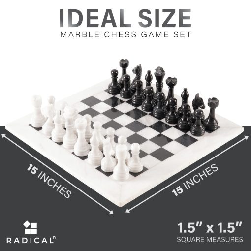 Juego de ajedrez de marmol Radicaln con caja de almacenamiento 15 pulgadas blanco y negro hecho a mano 1 tablero de ajedrez con 32 piezas de ajedrez - Juego de ajedrez para 2 jugadores Juegos de mesa para adultos - Imagen 5