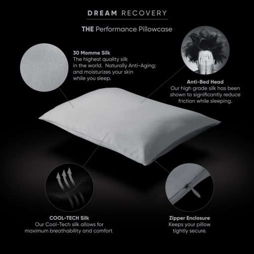 Funda de Almohada Dream Recovery - Seda de Morera Plata Infundida, Recuperacion Maxima, Piel y Cabello mas Saludables - La Experiencia de Sueno Definitiva - Cierre con Cremallera - Estandar - Hueso - Imagen 4
