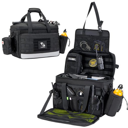 Bolsa de Patrulla Golkcurx para aplicacion de la ley, bolsa de equipo policial, organizador de automovil para asiento del pasajero con sistema MOLLE y portavasos