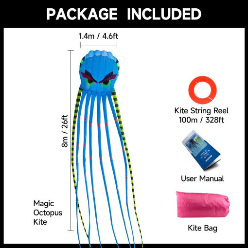 Cometa de Pulpo de 26 pies para Adultos y Ninos Gran Cometa de Playa con Carrete, Juguetes de Cometa Gigante para Ninos y Ninas Juegos Familiares y Actividades, para Diversion al Aire Libre (Azul) - Imagen 5