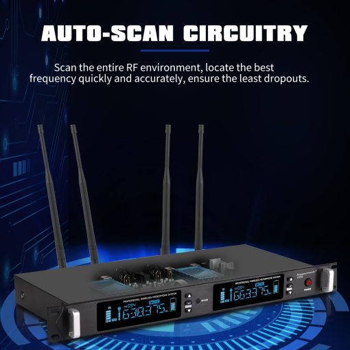 Sistema de Microfono Inalambrico Profesional UHF happymusic, 2 Canales Set de 2 Microfonos de Mano sin Cable, Escaneo Automatico, Hasta 350ft para Cantar, Karaoke en Casa, Iglesia, Boda (UT22) - Imagen 3
