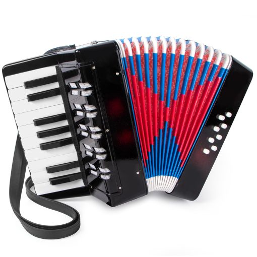 Acordeon de 17 teclas para ninos estudiantes 8 bajos con correas para principiantes instrumento musical educativo (Negro)
