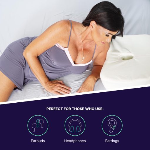 Almohada para perforacion de orejas para dormir de lado - Almohada de dormir de lado con agujero para la oreja para apoyo del cuello y alivio del dolor (Almohada de espuma viscoelastica mediana con funda de sherpa) - Imagen 3