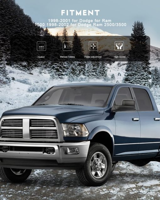 Espejos de Remolque OCPTY con Potencia Termica Lado Izquierdo Derecho Espejos de Remolque Compatible con 1998-2001 para Ram 1500 1998-2002 para DODGE para Ram 2500 3500 con Caja Negra con Soportes de Montaje - Imagen 6