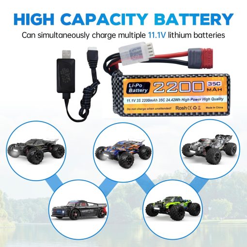 Fytoo 2PCS 11.1V 2200mAh 35C 3S Bateria de Lipo con Conector en T con 2 Cables de Carga USB para MJX H16P H16E H16GT H16BM H16PL 14301 HP161S HP163S HP141 HP141S Coche RC de Alta Velocidad Modelo de Coche de Deriva - Imagen 9