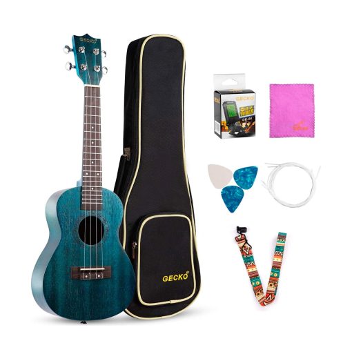 Ukulele Concierto GECKO de 23 pulgadas de caoba para principiantes adultos ninos, Kit de Ukelele con Funda Correa Cuerdas de Nailon Puas Pano Manual de Inicio