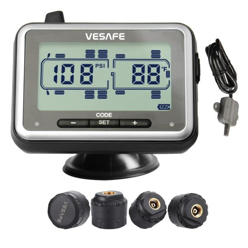 VESAFE TPMS, Sistema de Monitoreo de Presion de Neumaticos Inalambrico para RV, Remolque, Autobus, Casa Rodante, Quinta Rueda, Incluye un Amplificador de Senal y 4 sensores antirrobo.