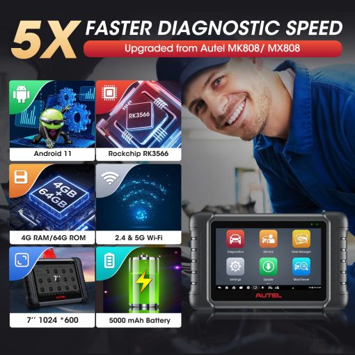 Autel Scanner MaxiCheck MX808S, 2024 version de EE.UU. de MaxiCOM MK808S/ MK808Z, Funciona como MX900, Herramienta de escaneo de control bidireccional completo, Pruebas activas de 3000+, 28+ Servicios, Todos los sistemas de OE, Android 11, FCA AutoAuth - Imagen 4