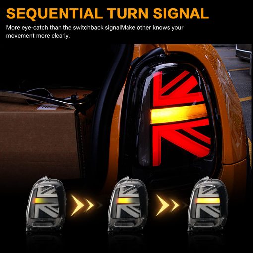 Conjunto de luces traseras arcaicas para Mini Cooper F55-57, lampara trasera con luz de senal de giro secuencial, luz trasera LED completa de diseno Union Jack para Mini Cooper 2014-2021, Plug&Play, Par, Blanco - Imagen 3