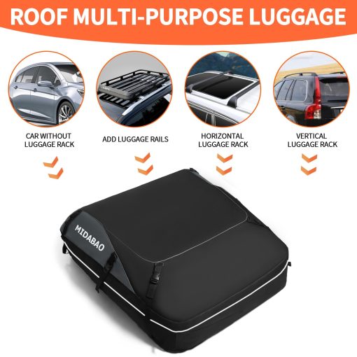 MIDABAO 20 Cubic Waterproof Duty Car Roof Top Carrier-Car Cargo Roof Bag Car Roof Top Carrier - Waterproof & Coated Zippers- Includes Anti-Slip Mat- for Cars with or Without Racks (20 Cubic Feet) - Imagen 3