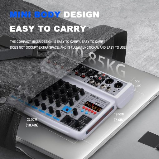 Mezclador de audio de 8 canales BOMGE Line Mixer DC 5V con reproductor MP3, Bluetooth, U disk 48V, 24 efectos DSP, grabacion USB Ideal para pequenos clubs o bares, grabacion de estudio (8 canales - BLANCO) - Imagen 9